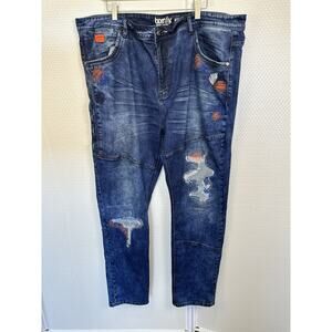 Born Fly Jeans Skinny Patch 46 X 33 Men's Denim Jeans Medium Wash Zip Fly